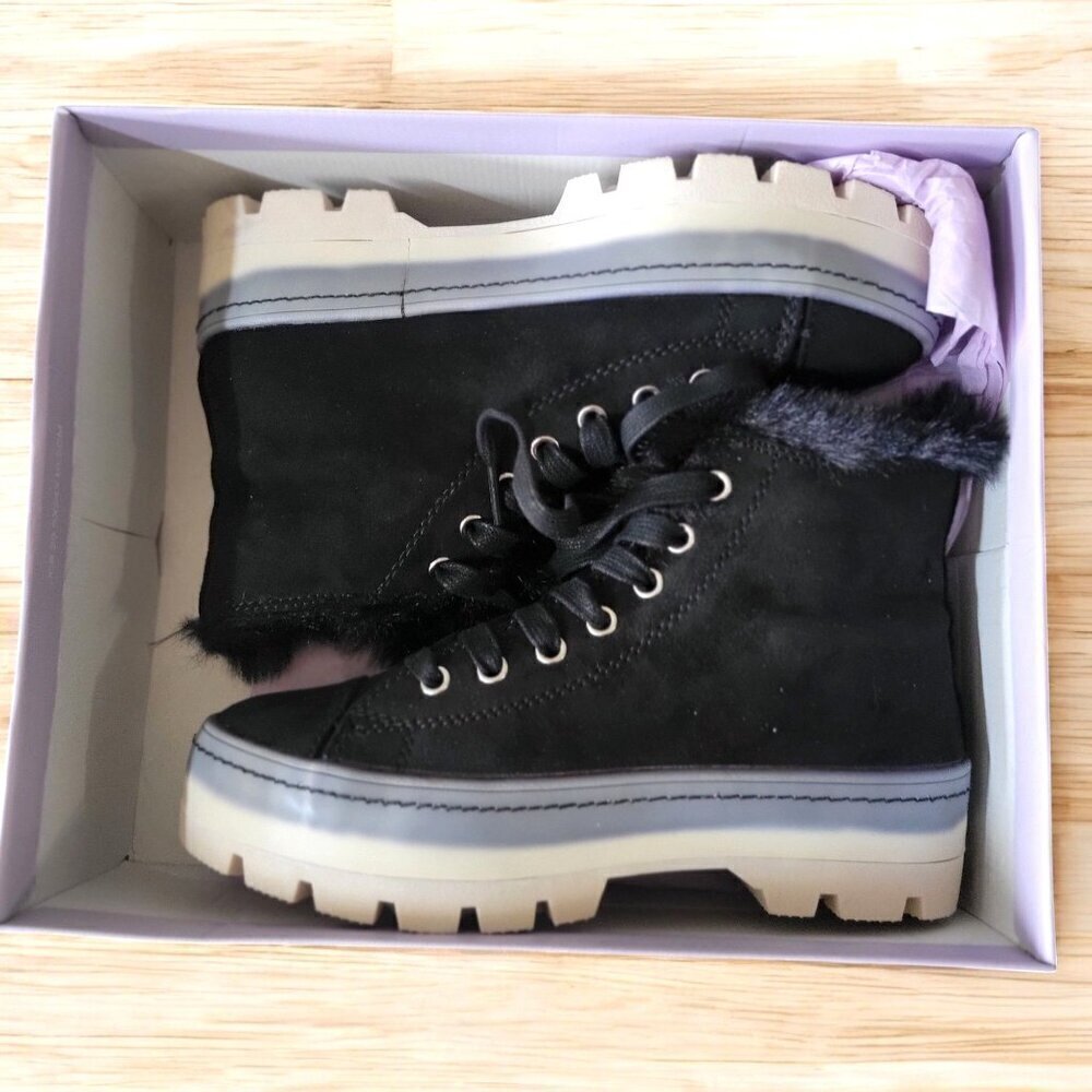 Madden‎ Girl Shadow -Fabr Black Faux Fur Lined Womens Ankle Boots Sz 7M